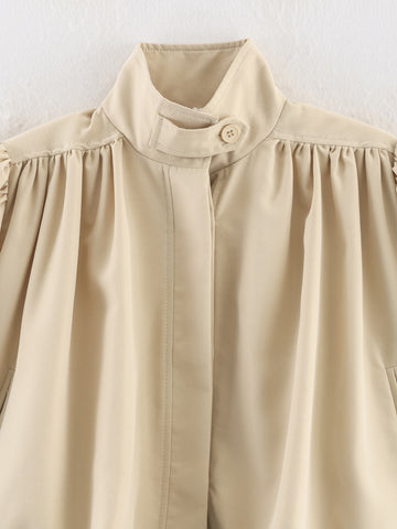 Puff Sleeve Cropped Stand Collar Jacket