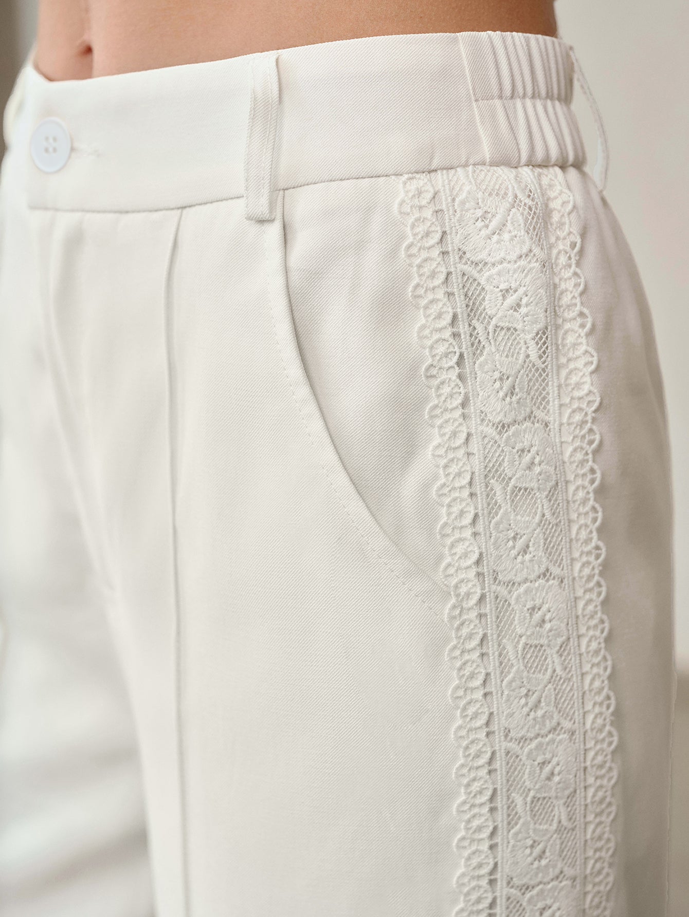Lace Trim High Waisted Trousers