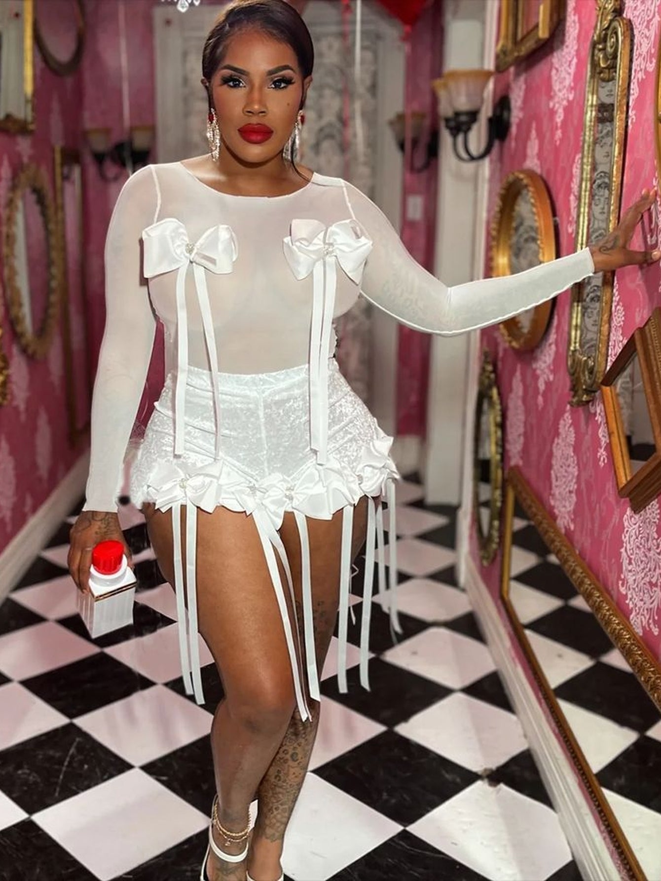 Sheer Bow Detail Short Set