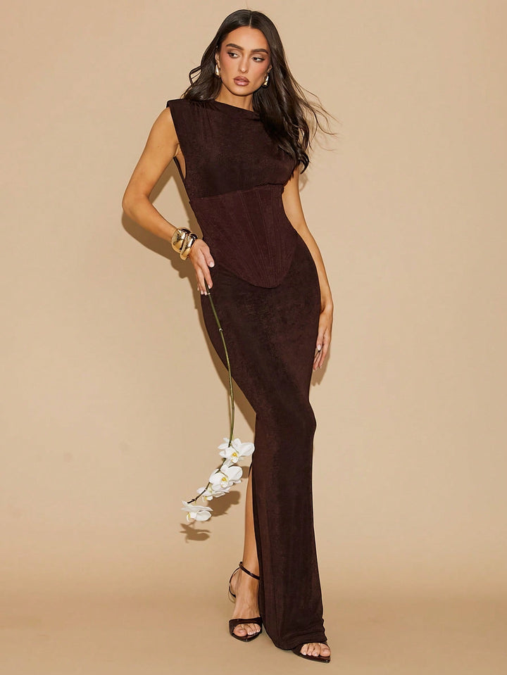 Sleeveless Mock Neck Bodycon Maxi Dress