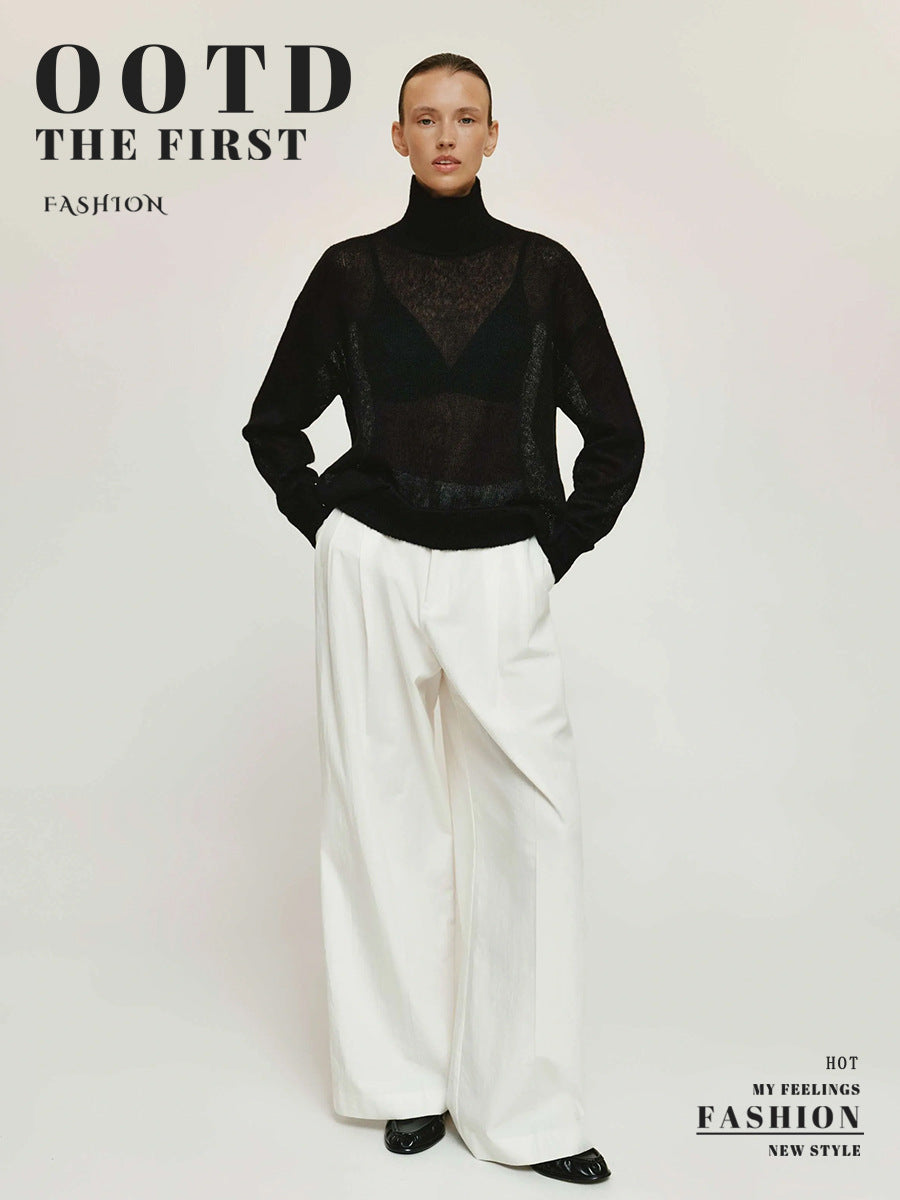 Sheer Lightweight Mock Neck Sweater