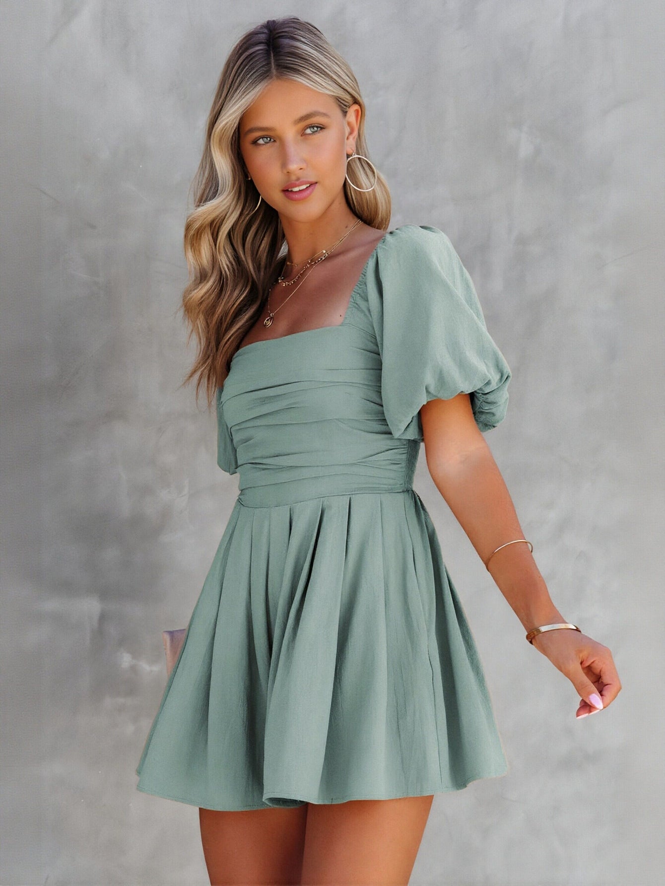Square Neck Puff Sleeve Romper