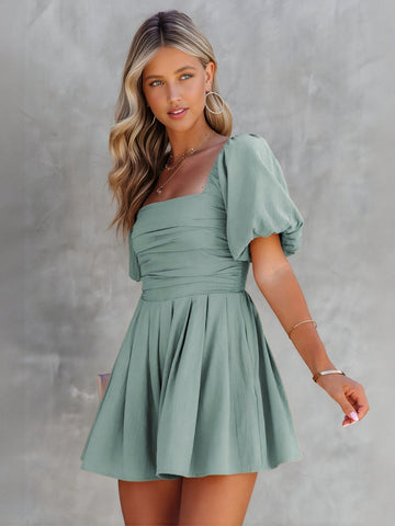 Square Neck Puff Sleeve Romper