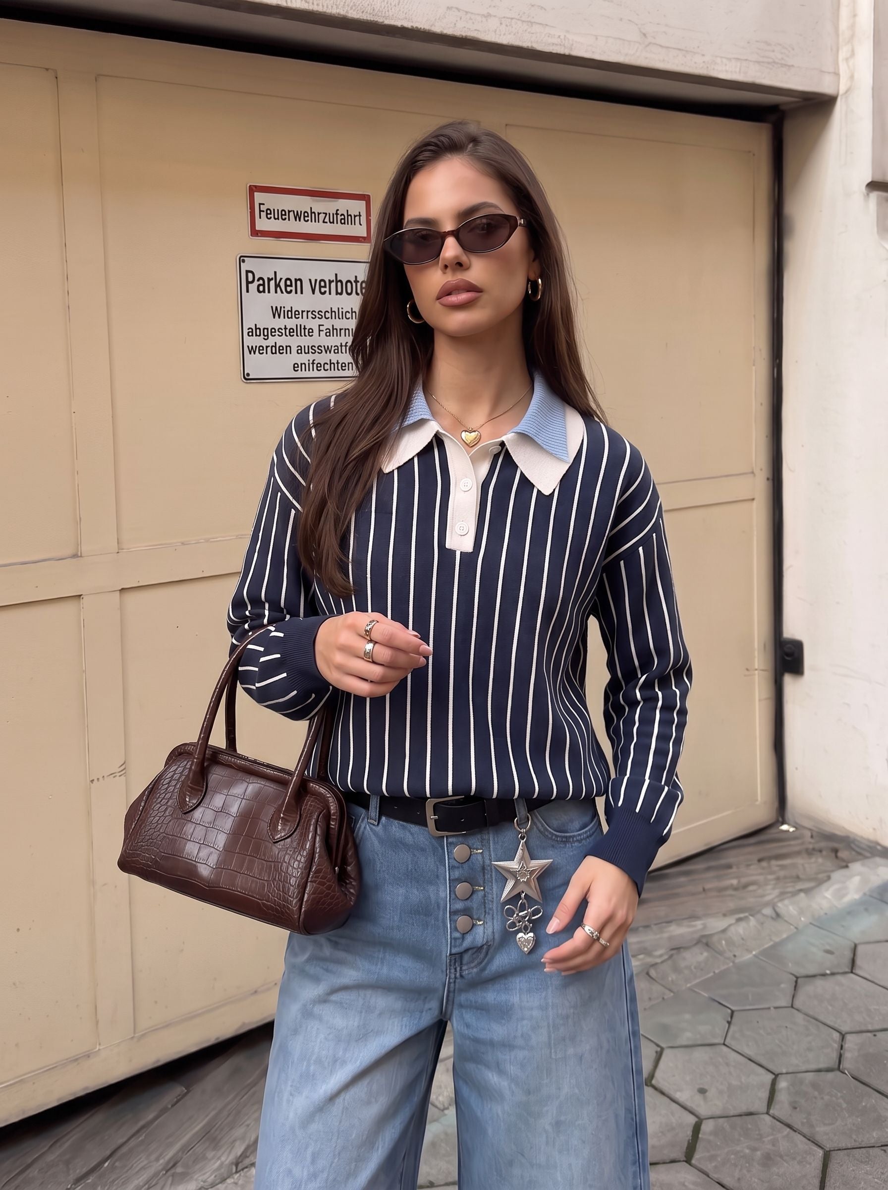 Striped Collared Button Up Sweater