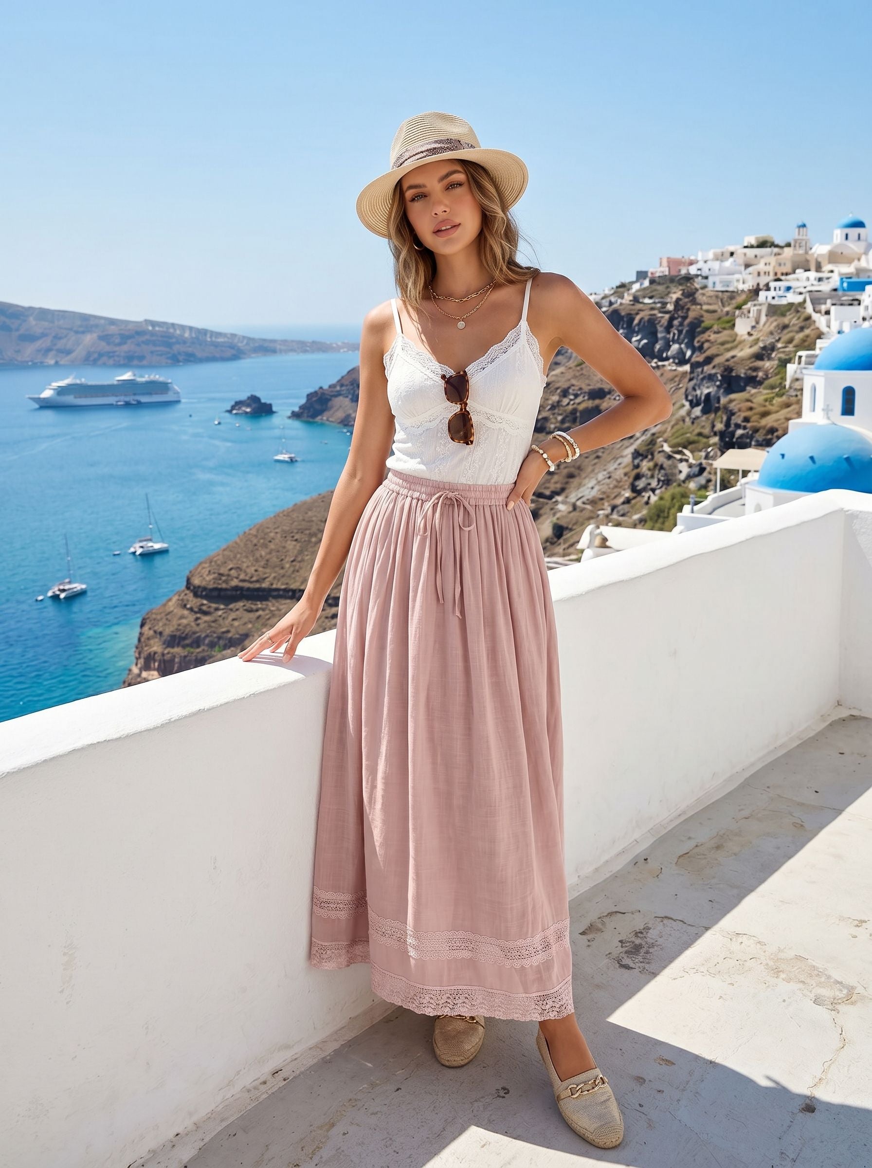 Boho Lace Trim Maxi Skirt