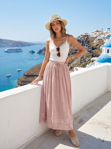 Boho Lace Trim Maxi Skirt