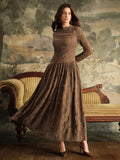 Elegant Textured Long Sleeve Midi Dress