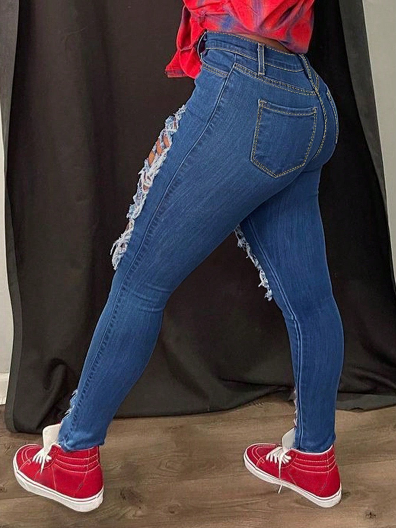 Distressed Ripped Skinny Street Jeans-Multicolor