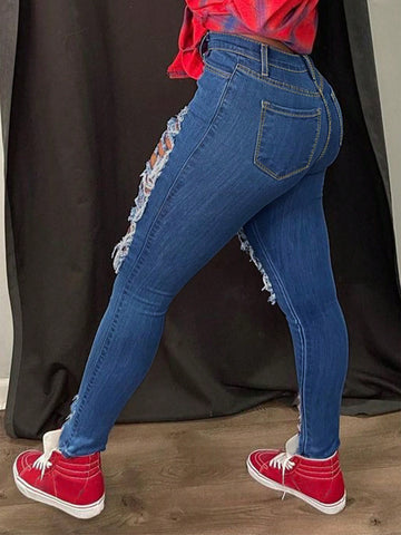 Distressed Ripped Skinny Street Jeans-Multicolor
