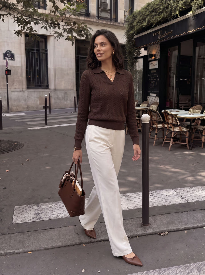 Textured Knit Collared Pullover Sweater