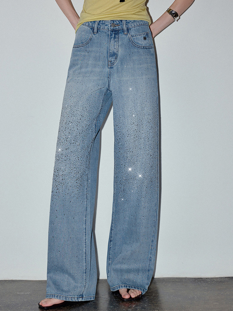 Rhinestone Embellished Wide Leg Jeans