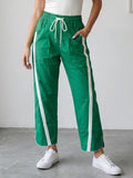 High Waisted Drawstring Side Stripe Pants