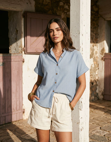 Striped Button Front Denim Top