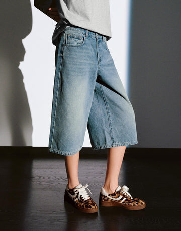 Urban Revivo Washed Denim Shorts-Blue