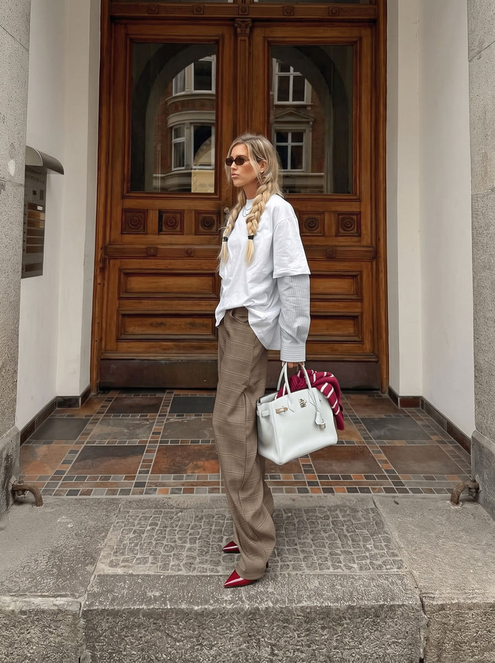 High Waisted Plaid Wide Leg Trousers