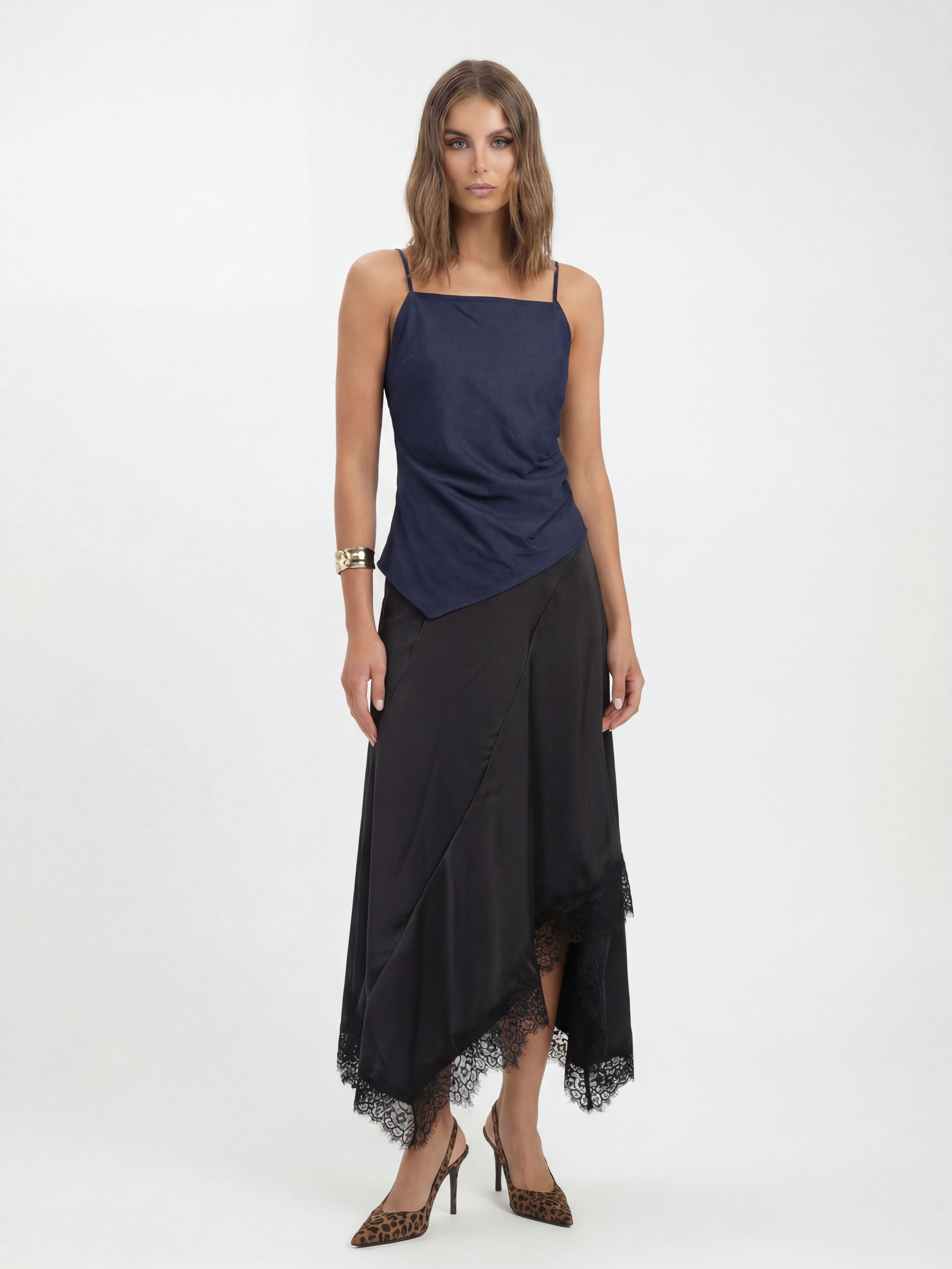 Urban Revivo Asyemmetric Denim Cami Top-Blue