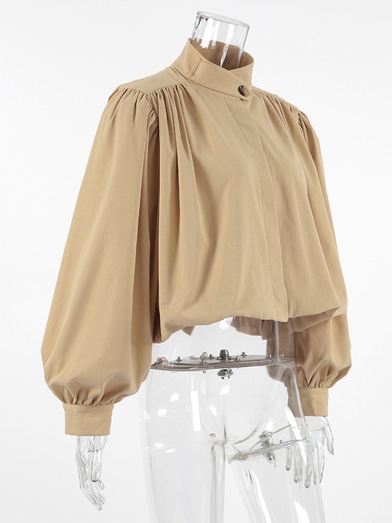 Puff Sleeve Stand Collar Crop Jacket