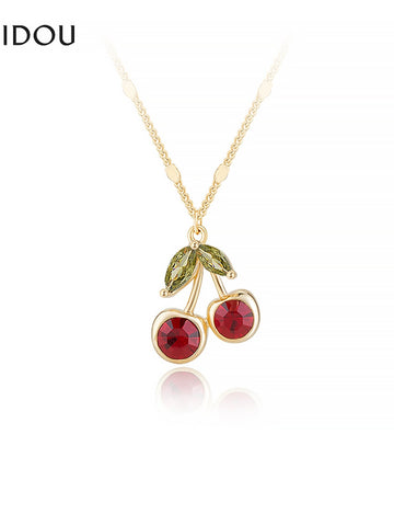 Dainty Crystal Cherry Gold Necklace