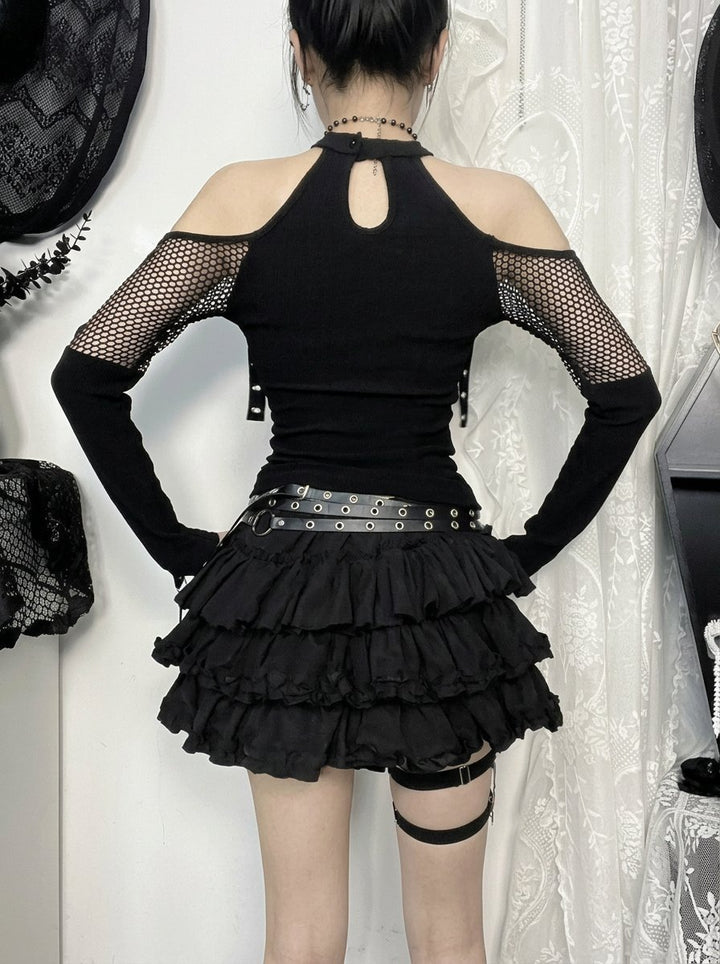 Gothic Mesh Cutout Long Sleeve Top