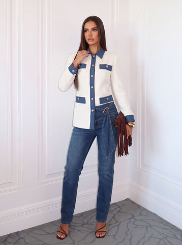 Elegant Contrast Trim Tweed Jacket