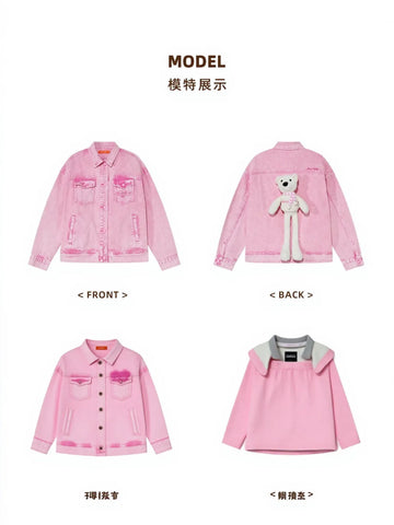 Oversized Pink Graphic Denim Jacket