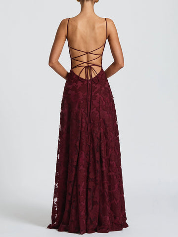 Spaghetti-Strap Jacquard Bodycon Elegance Maxi Dress-Multicolor
