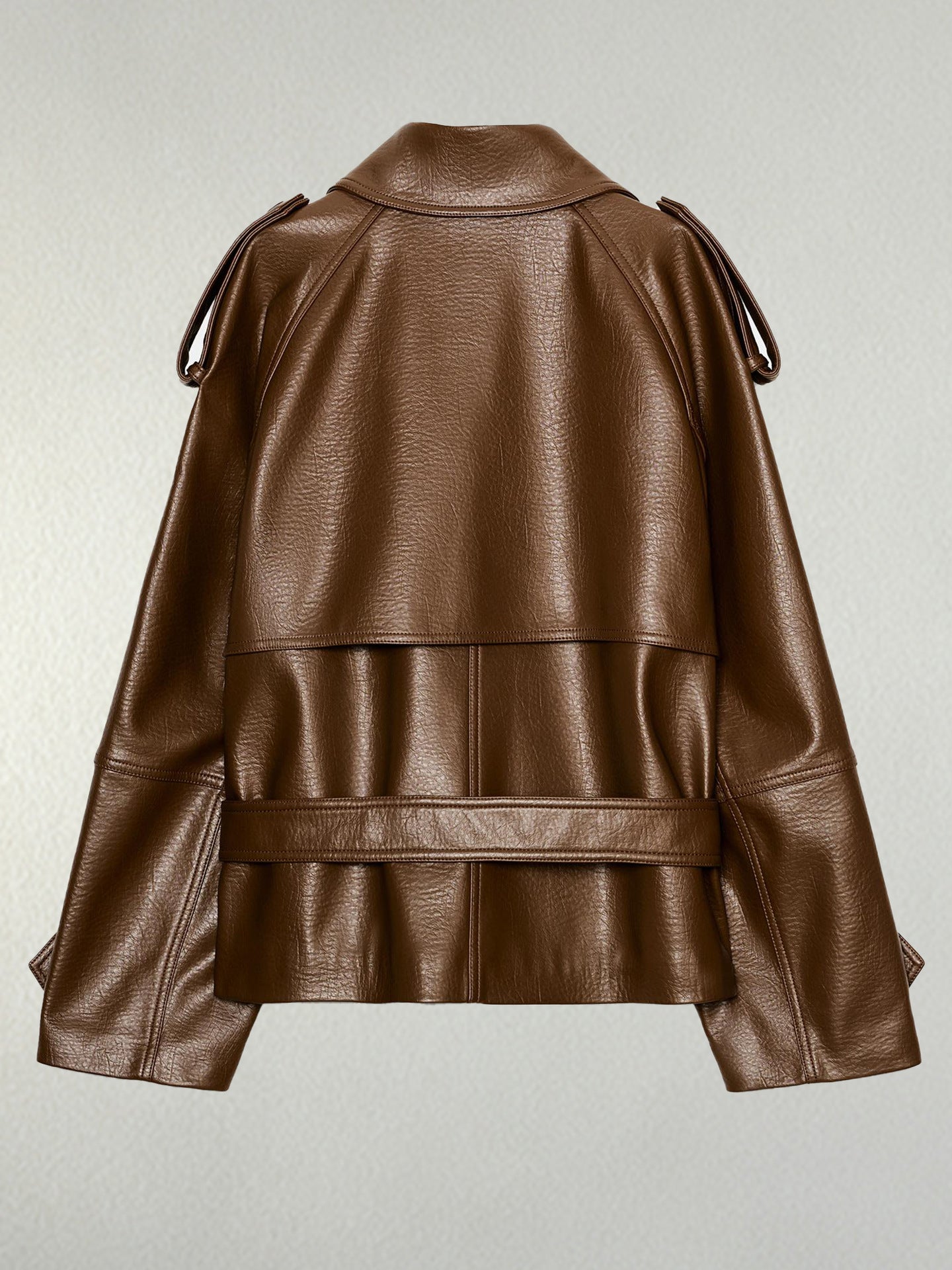 Oversized Belted Faux Leather Jacket