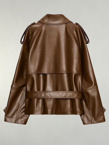 Oversized Belted Faux Leather Jacket