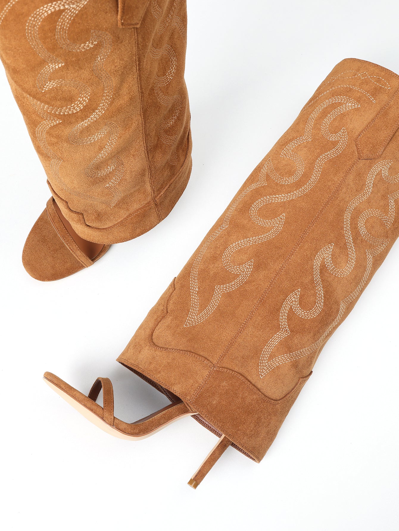 Embroidered Suede Stiletto Western Boots