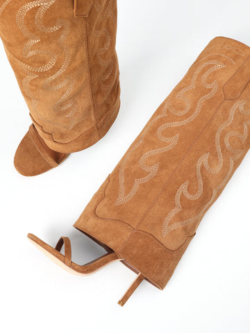 Embroidered Suede Stiletto Western Boots