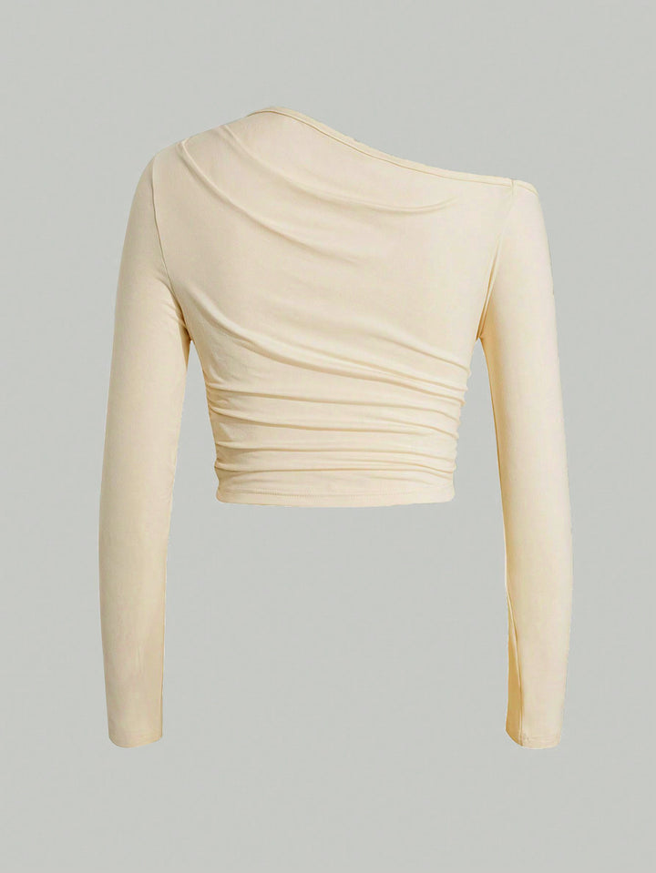 One Shoulder Ruched Slim T Shirt