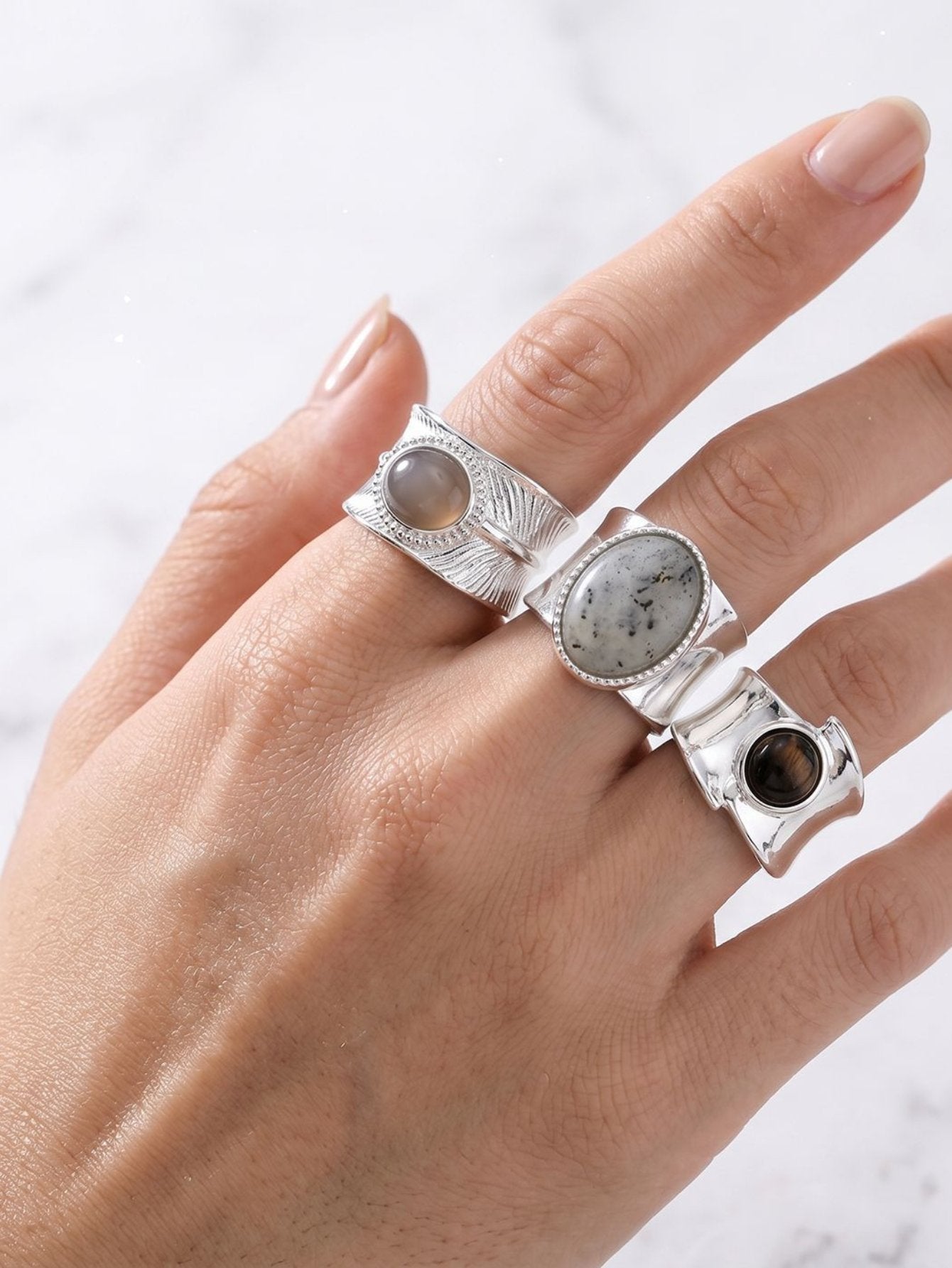 Boho Statement Natural Stone Open Ring