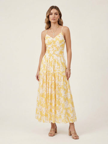 Pleated Cinched Waist Dress