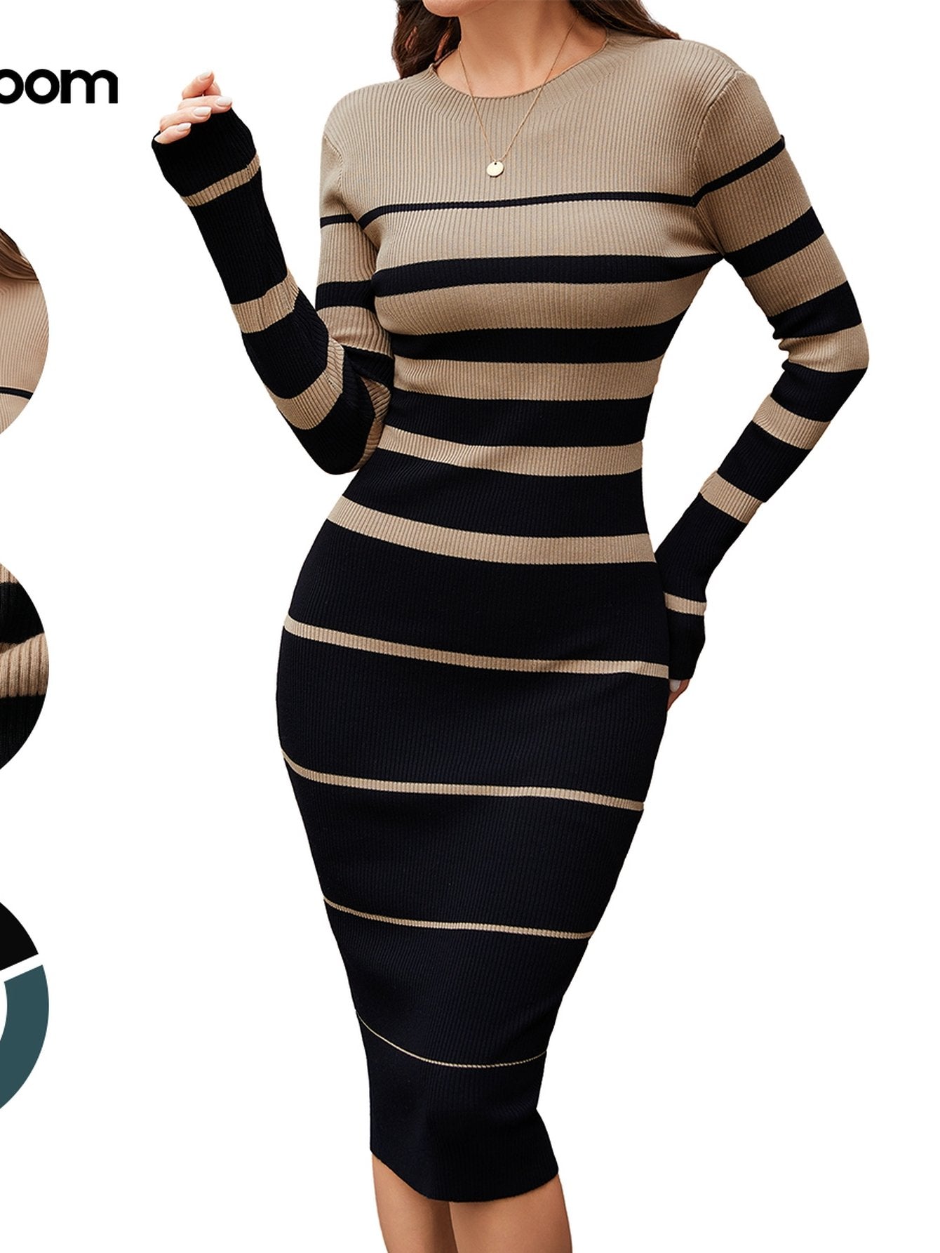 Bodycon Striped Ribbed Knit Sweater Dress