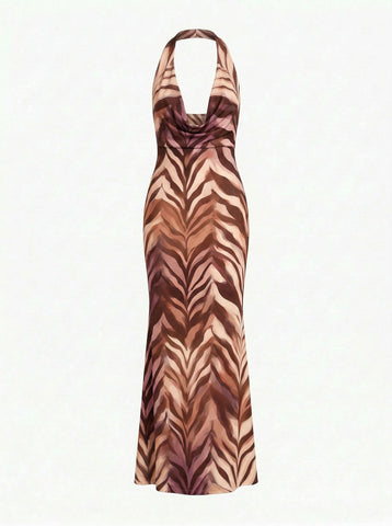 LILA Floral Print Cowl Neck Bodycon Midi Dress