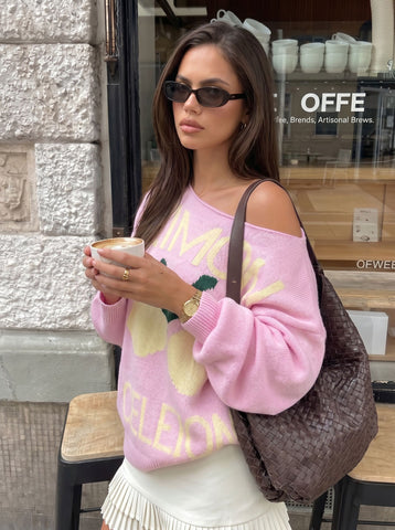 Off Shoulder Graphic Print Sweater