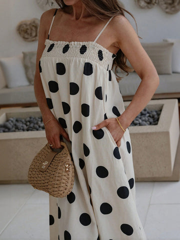 Smocked Polka Dot Maxi Dress
