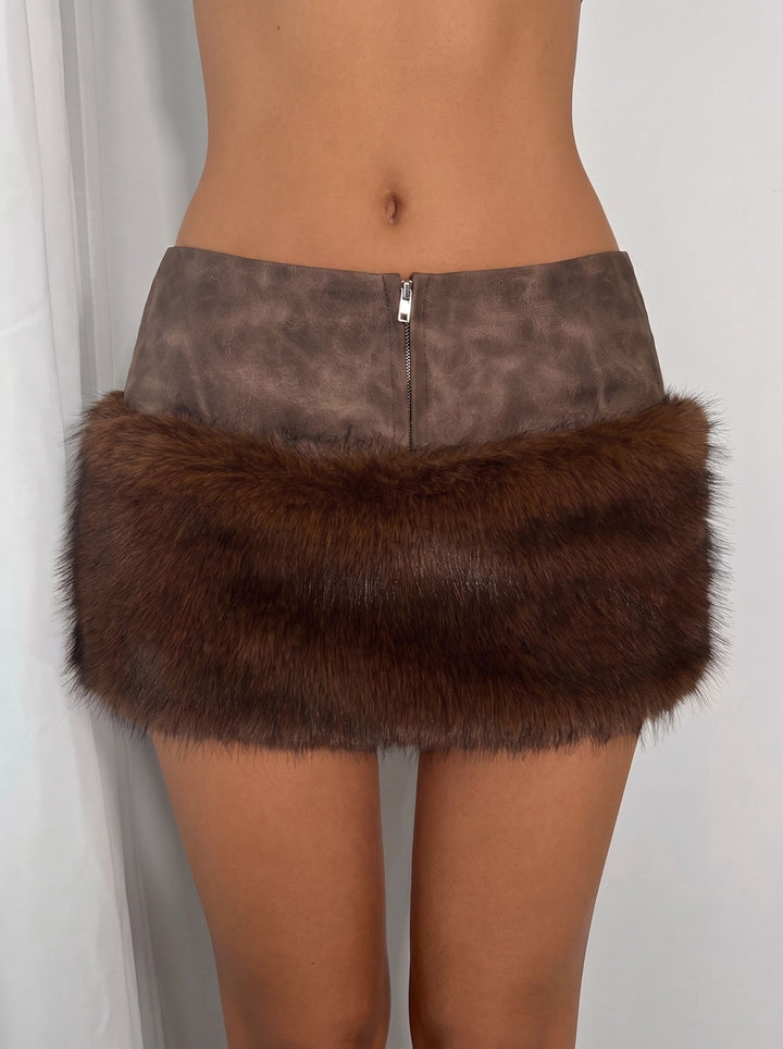 Faux Fur Trim Mini Skirt