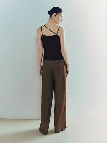 Urban Revivo Loose Wide-Leg Pants-Deep Coffee Brown