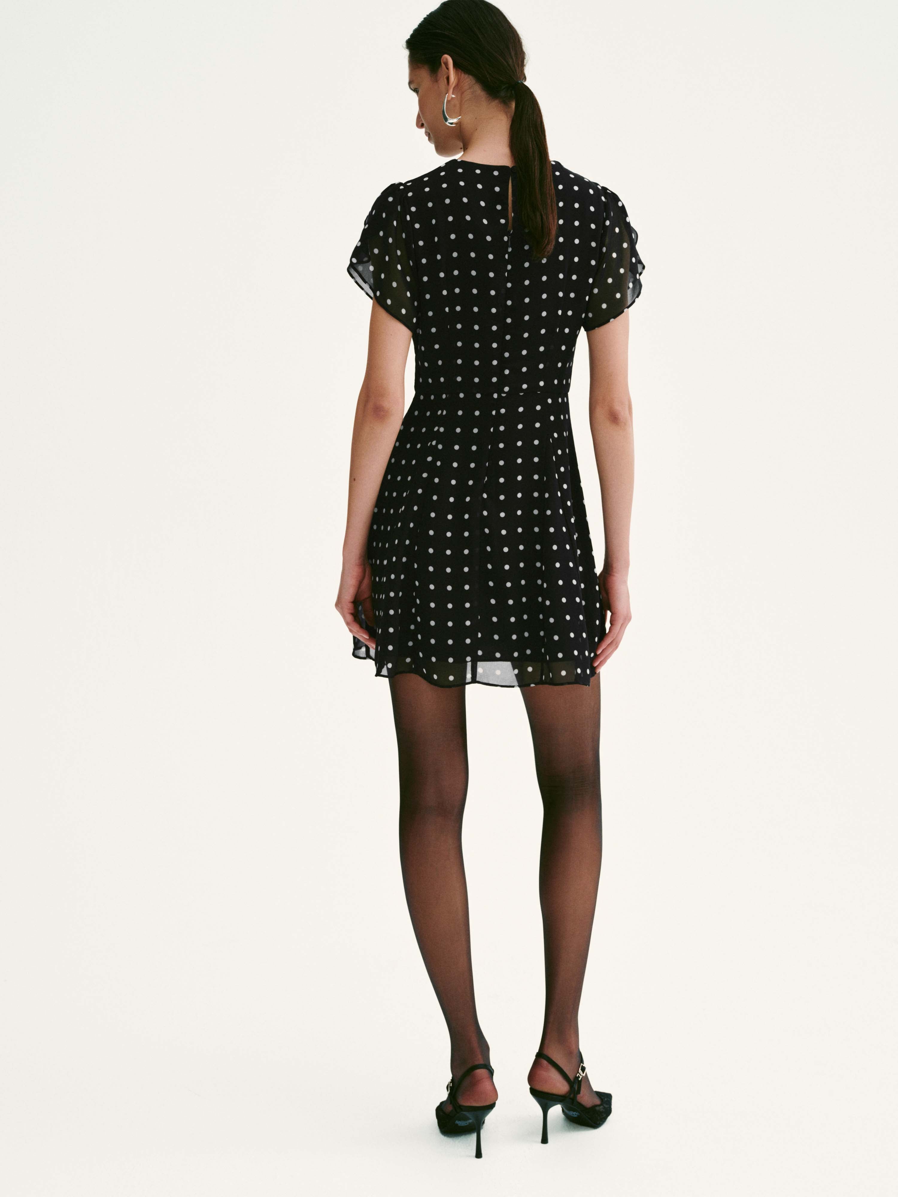 Polka Dotted Short Sleeve A-Line Midi Dresses