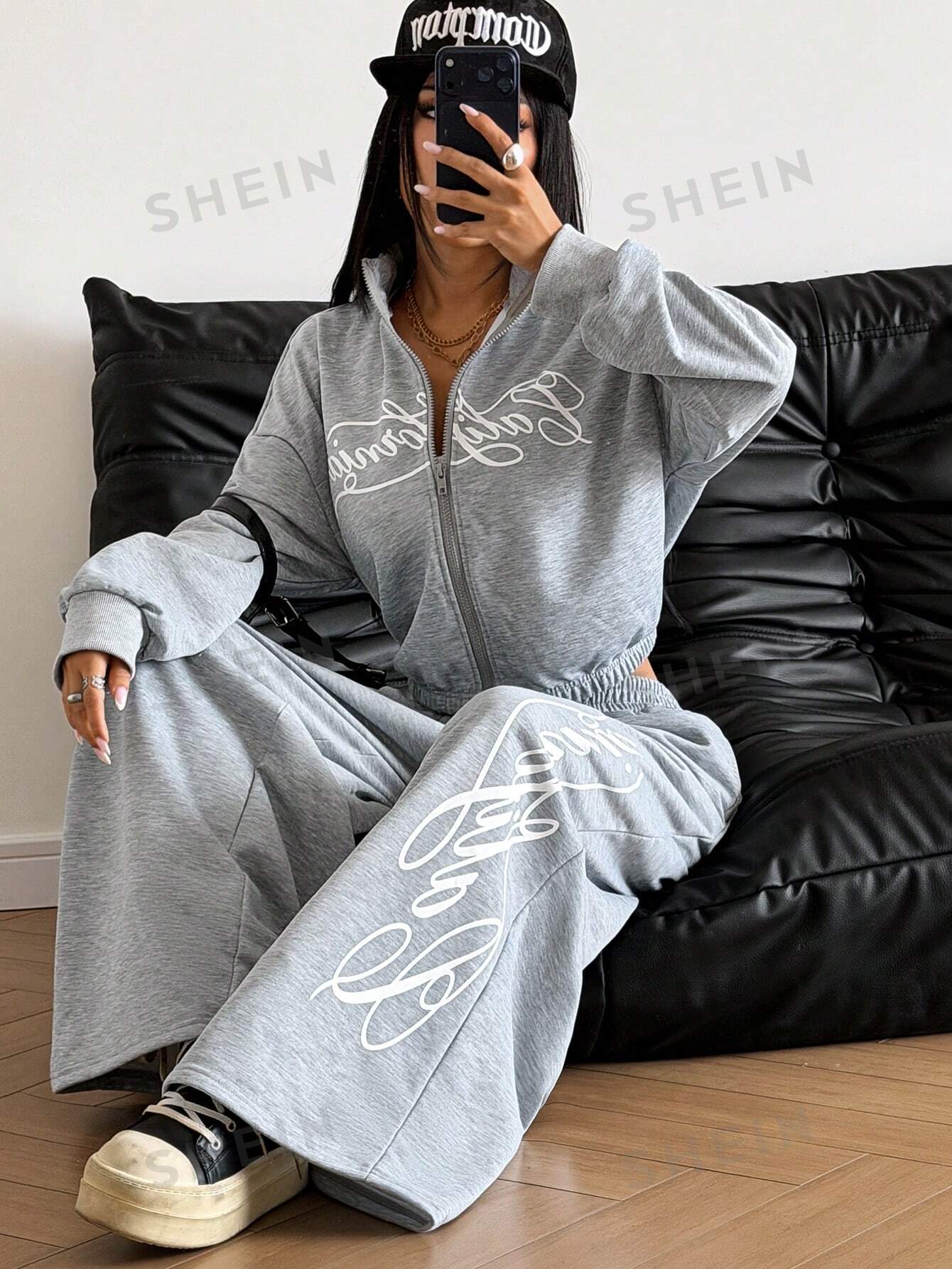 Oversized Graphic Zip Up Pants Set