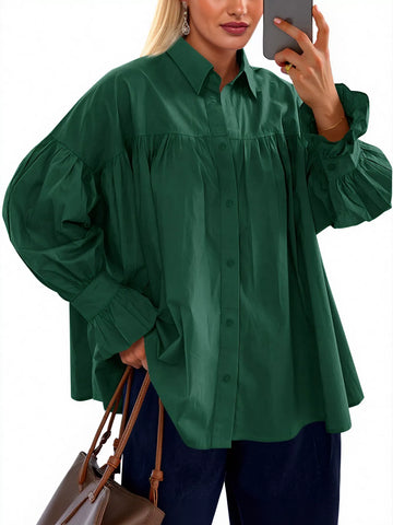 Oversized Puff Sleeve Button Down Shirt
