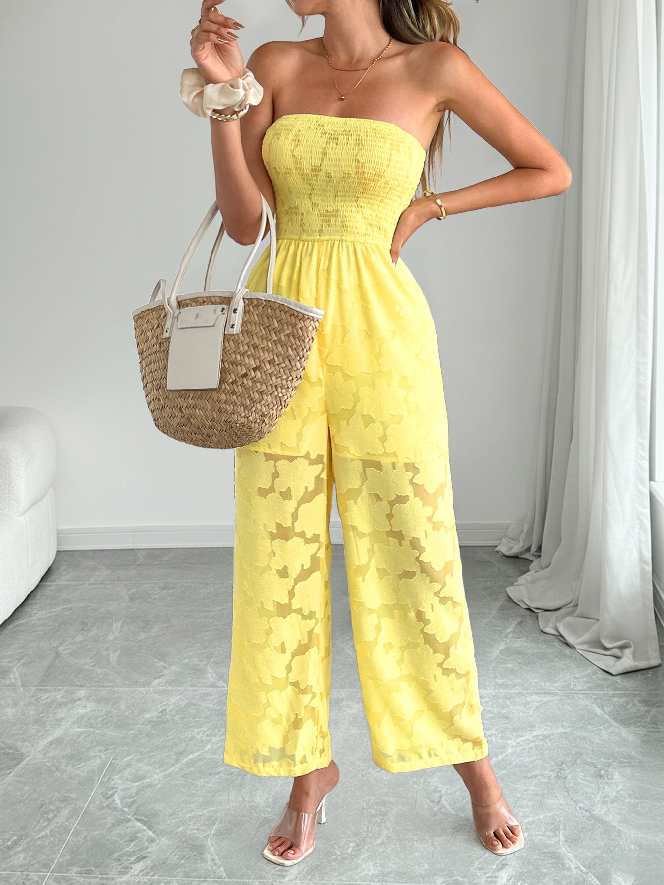 Strapless Smocked Bodice Sweet Jumpsuit