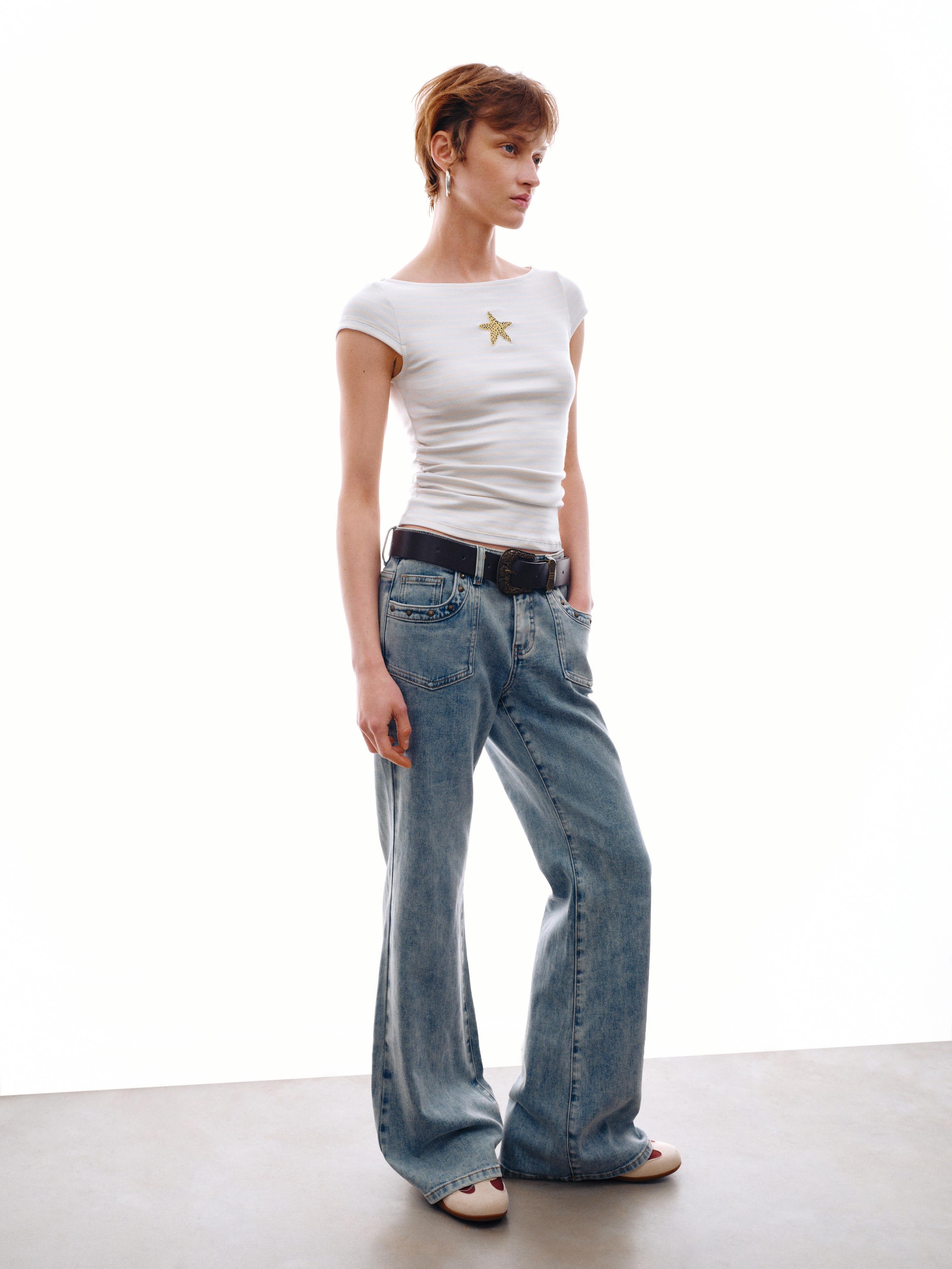 Belted Flare Leg Jeans