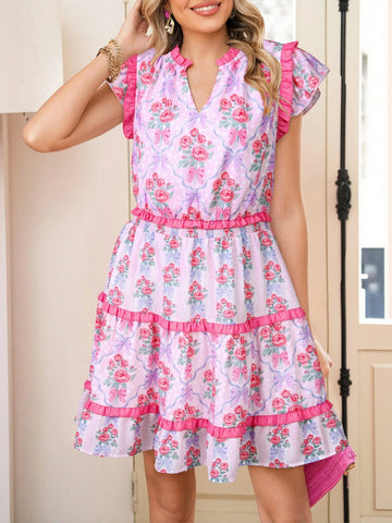 Ruffle Sleeve Tiered Mini Dress