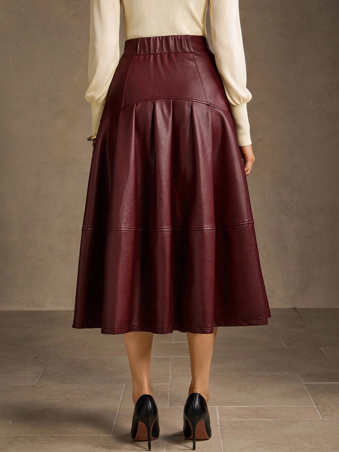 Elegant High Waisted Faux Leather Skirt