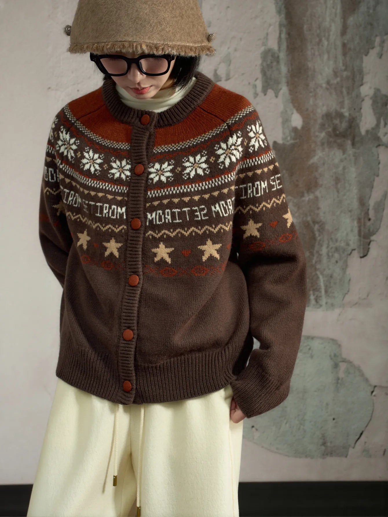 Cozy Fair Isle Pattern Cardigan Sweater