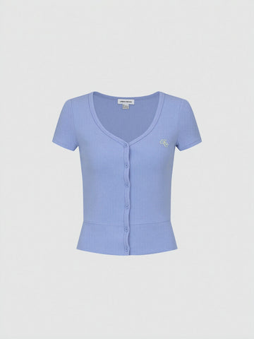 Button Detail Skinny-Fit T-Shirts