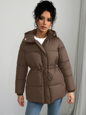 Cinched Waist Hooded Puffer Jacket