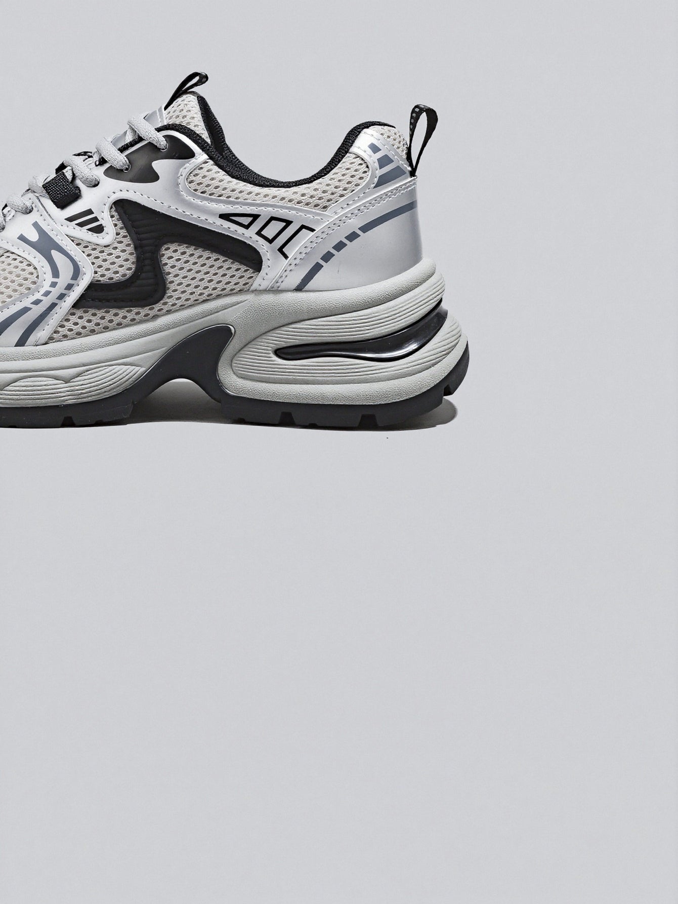 Chunky Sole Breathable Mesh Retro Sports Shoes-Silver